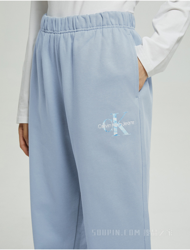 Calvin Klein 22秋冬女士舒适纯棉交叠LOGO宽松束脚卫裤休闲裤J219665