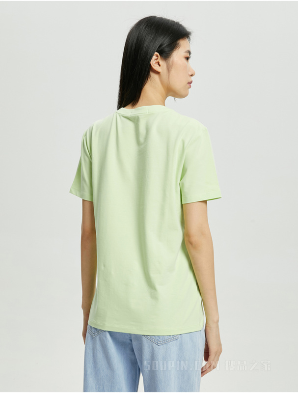 Calvin Klein 22早秋新款女士休闲圆领透气交叠LOGO标短袖T恤J219672
