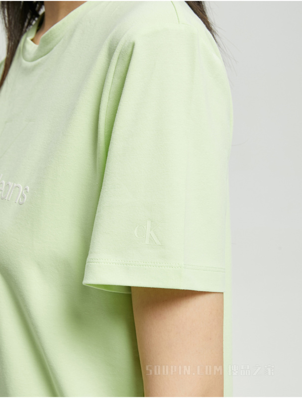Calvin Klein 22早秋新款女士休闲圆领透气交叠LOGO标短袖T恤J219672