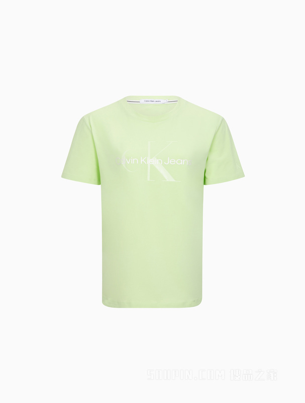 Calvin Klein 22早秋新款女士休闲圆领透气交叠LOGO标短袖T恤J219672