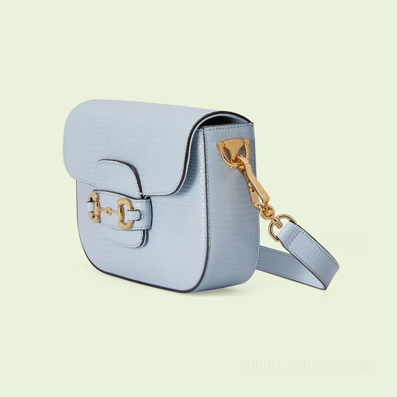 Gucci Horsebit 1955系列GG迷你蜥蜴皮手袋 浅蓝色