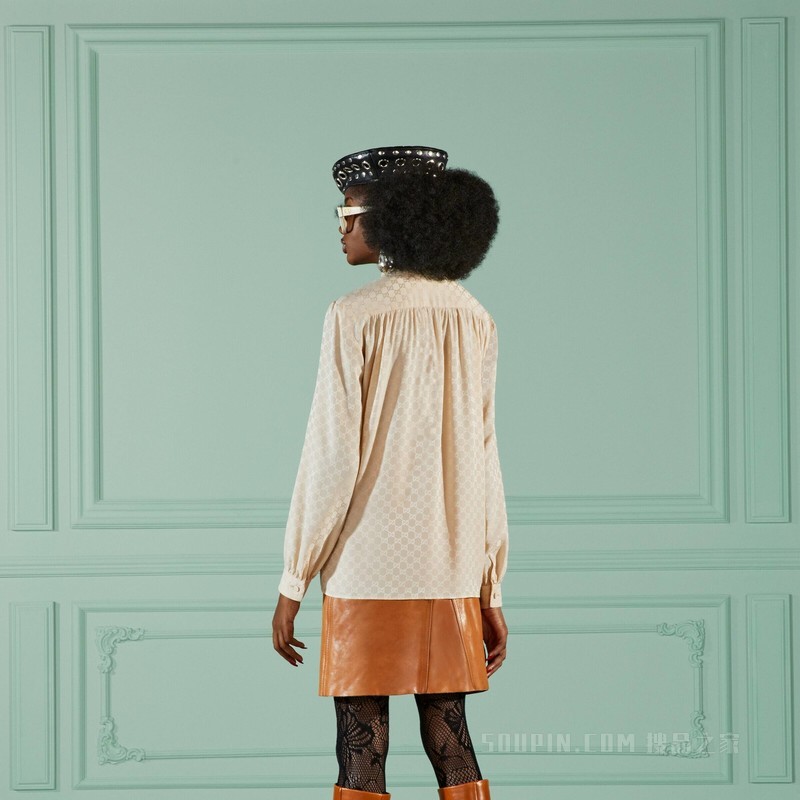 GG真丝绉绸衬衫 象牙白色