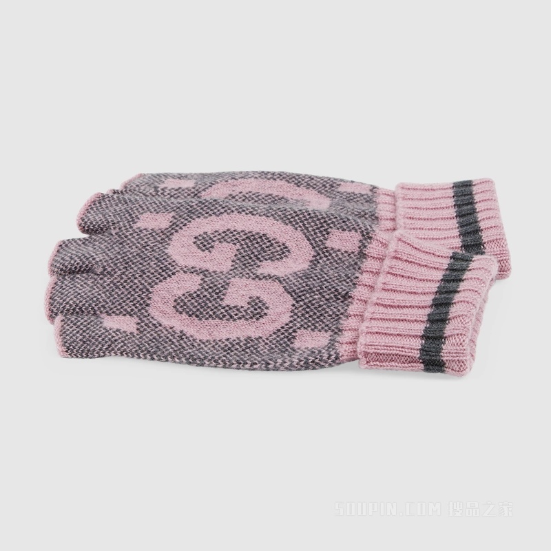 GG山羊绒露指手套 灰色和粉色