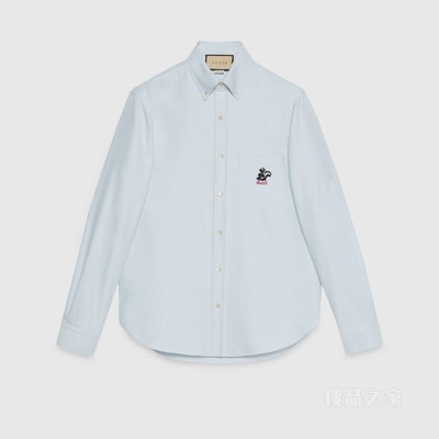 饰Gucci臭鼬牛津棉衬衫 浅蓝色