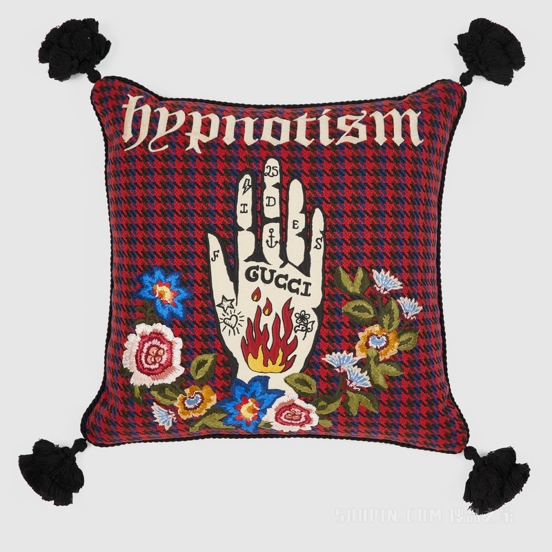 Hypnotism苏格兰格纹羊毛靠垫 红色和多色