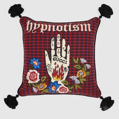 Hypnotism苏格兰格纹羊毛靠垫 红色和多色