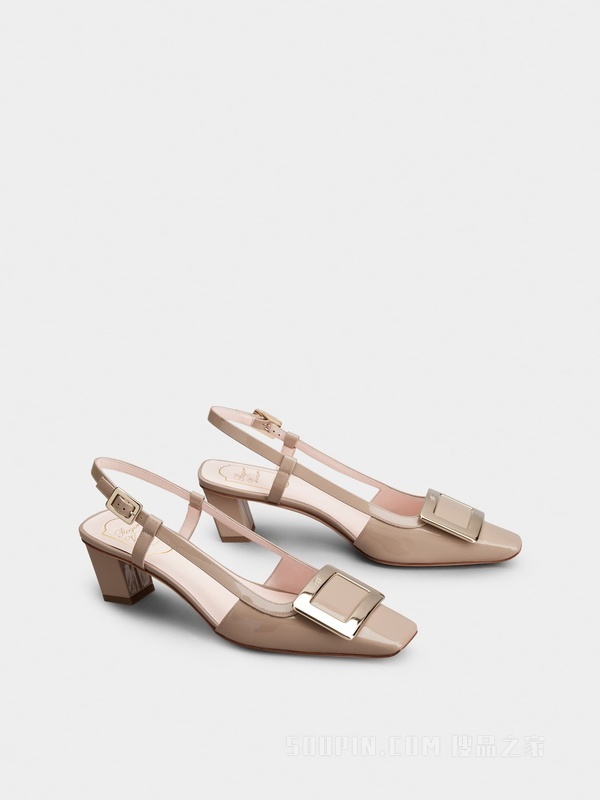 Belle Vivier Metal Buckle Slingback Pumps in Patent Leather 灰色