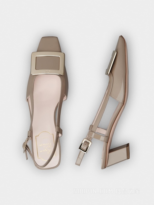 Belle Vivier Metal Buckle Slingback Pumps in Patent Leather 灰色