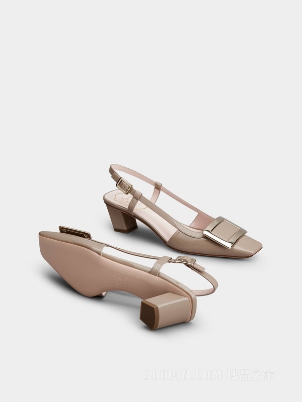 Belle Vivier Metal Buckle Slingback Pumps in Patent Leather 灰色