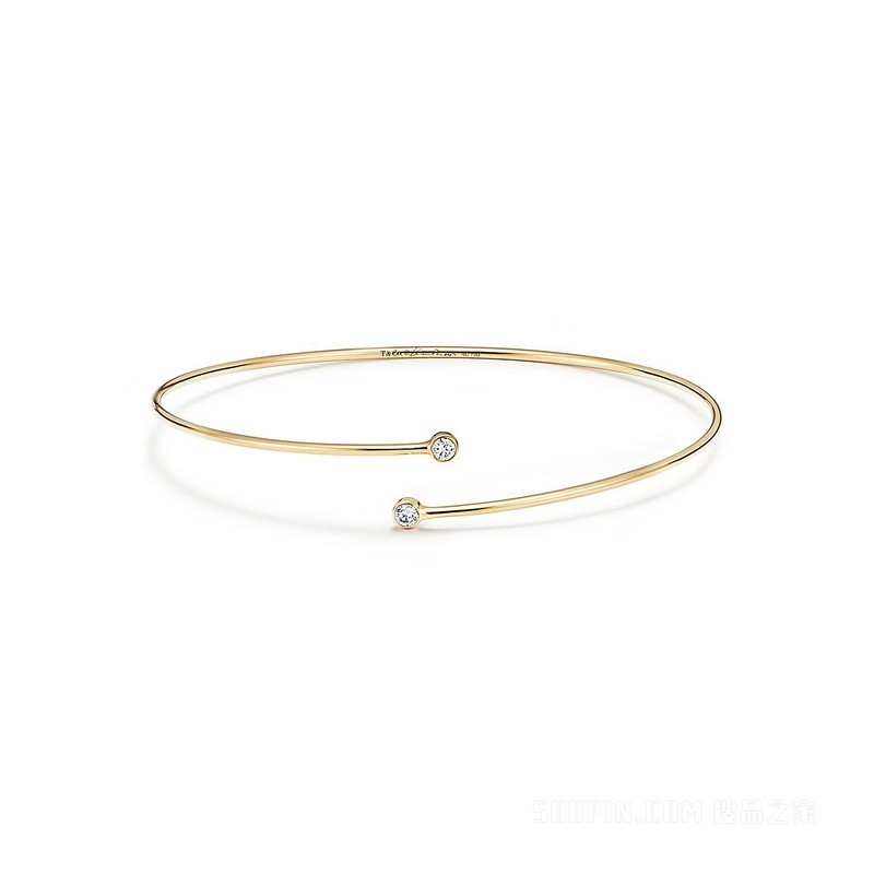 Elsa Peretti® 系列 18K 黄金单行镶钻环形手镯，小号。