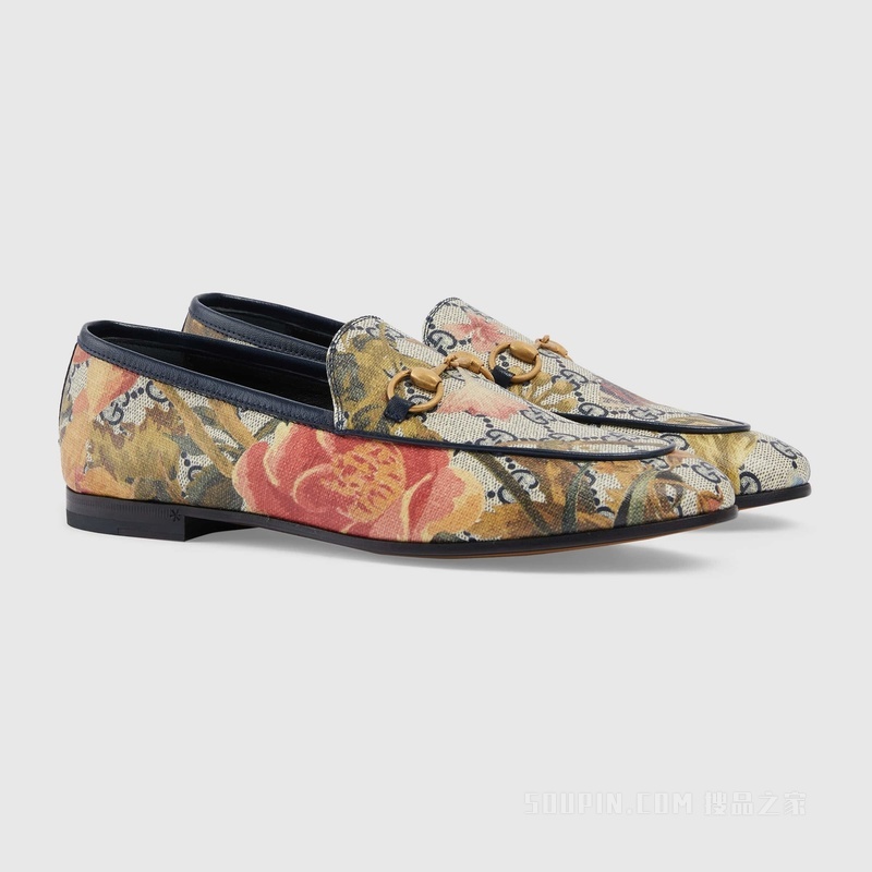 官网专享Gucci Jordaan系列花卉女士乐福鞋 多色Supreme帆布