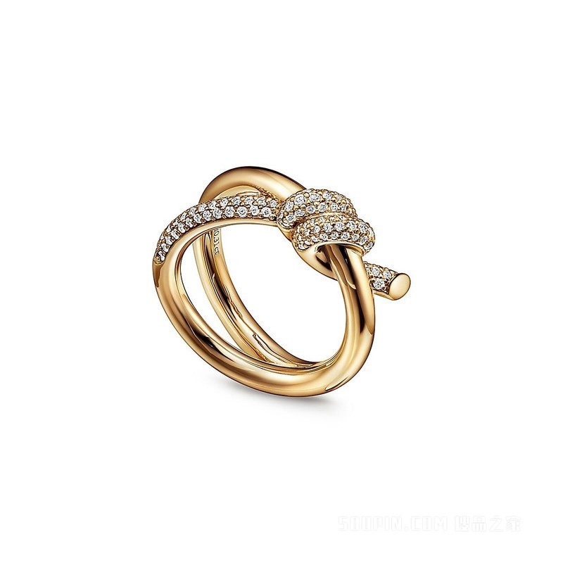 Tiffany Knot 系列 18K 黄金镶钻双行戒指