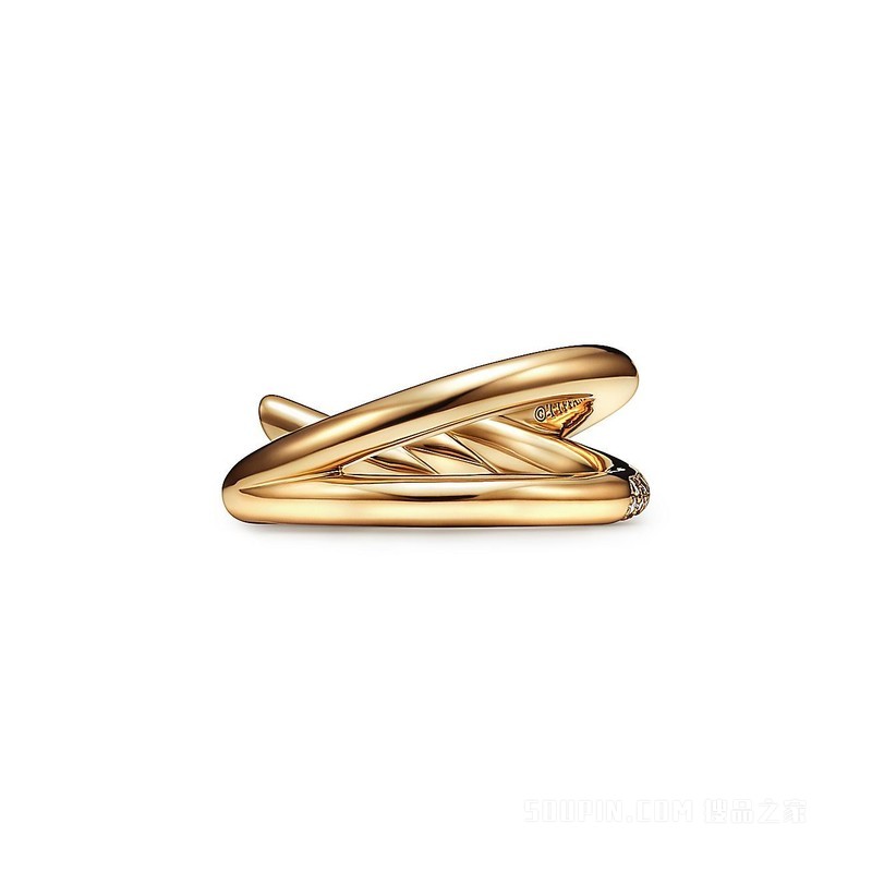 Tiffany Knot 系列 18K 黄金镶钻双行戒指