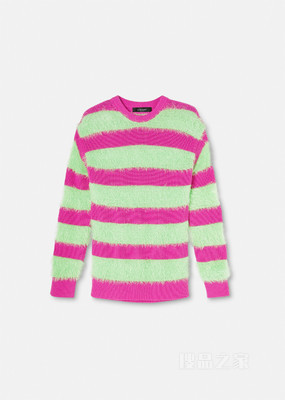 条纹麻花针织套头衫