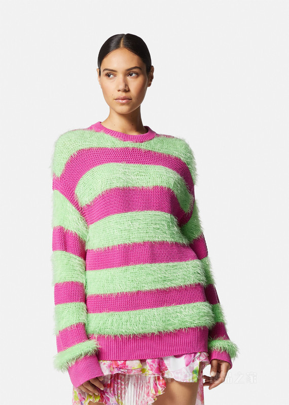 条纹麻花针织套头衫