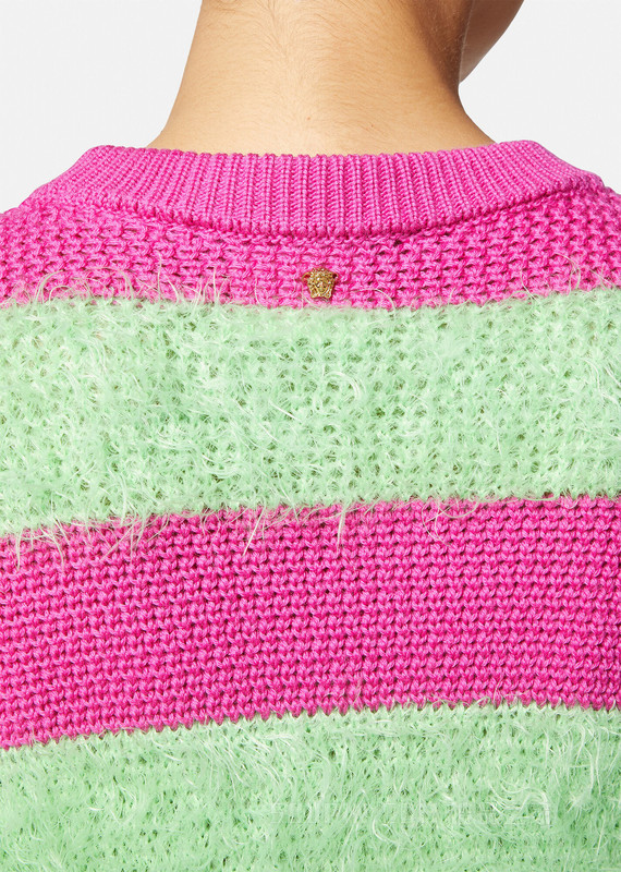 条纹麻花针织套头衫