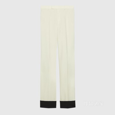 翻边裤脚羊毛马海毛长裤 白色