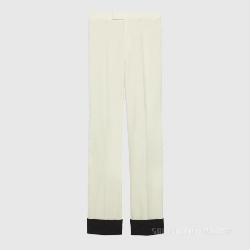 翻边裤脚羊毛马海毛长裤 白色