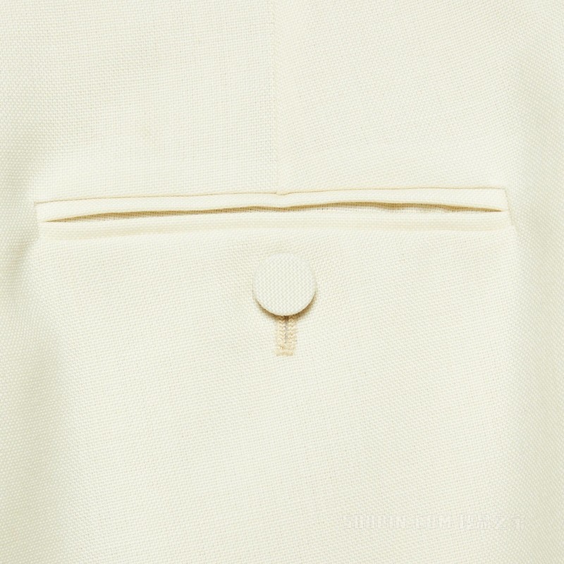 翻边裤脚羊毛马海毛长裤 白色