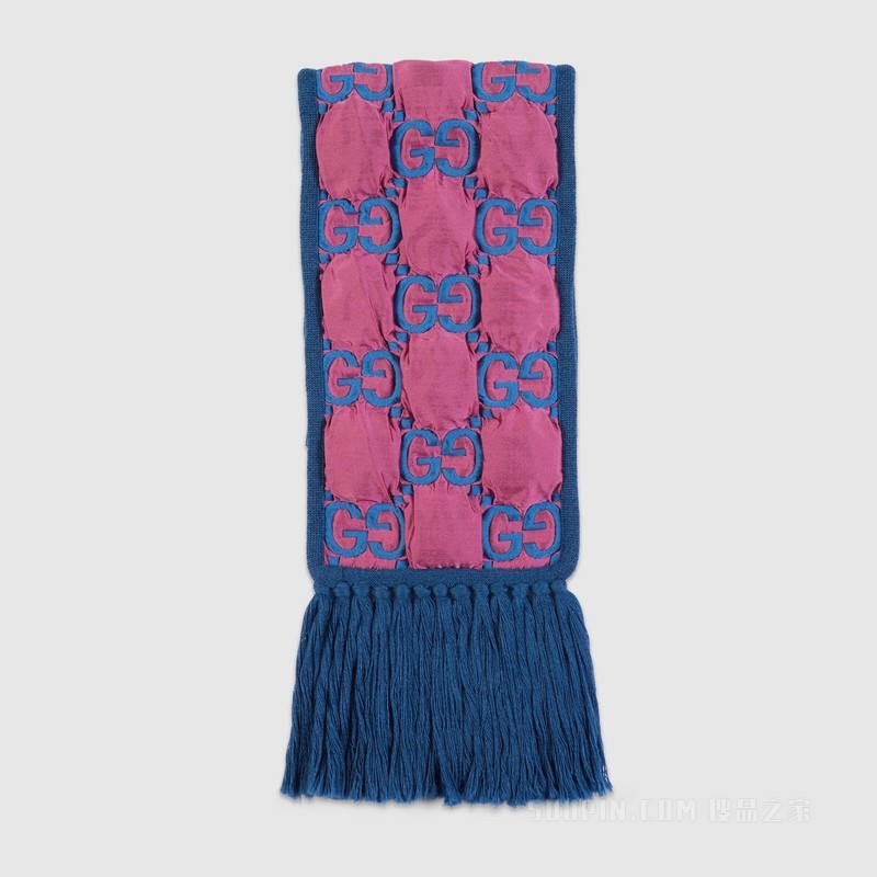 绗缝GG尼龙围巾 蓝色和粉色