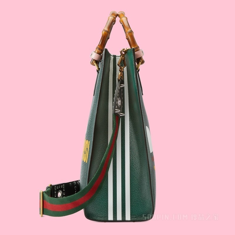 adidas x Gucci联名系列Diana竹节大号托特包 深绿色皮革