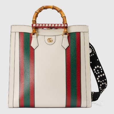 Gucci Diana竹节大号托特包 白色皮革