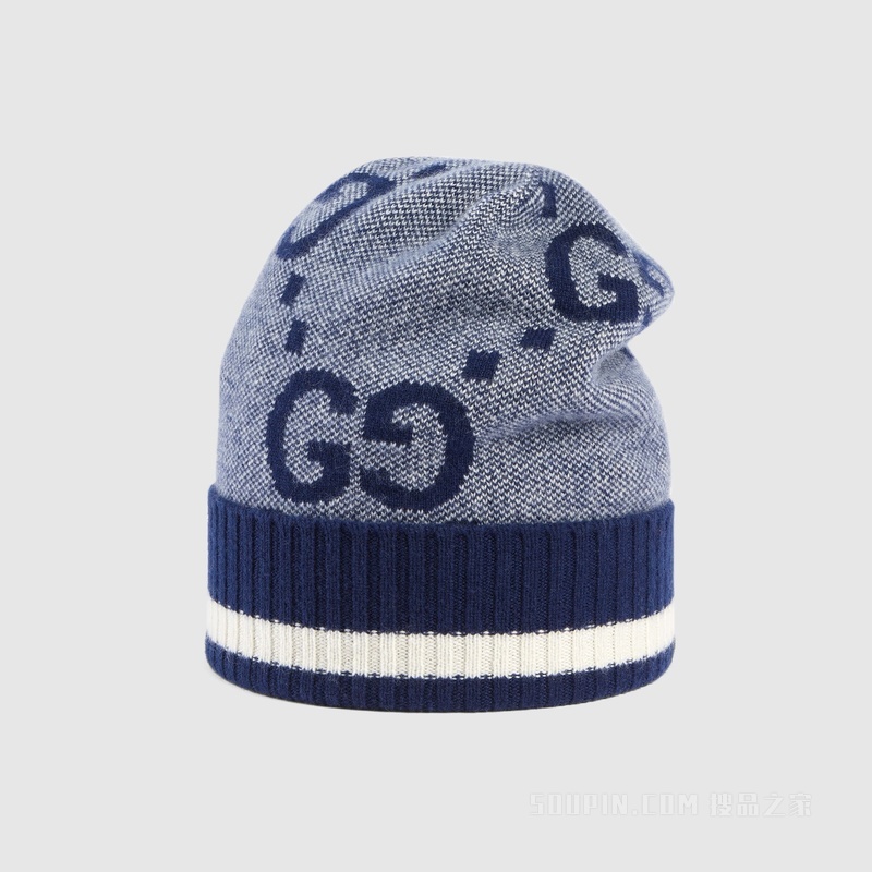 GG山羊绒帽 海军蓝和象牙白