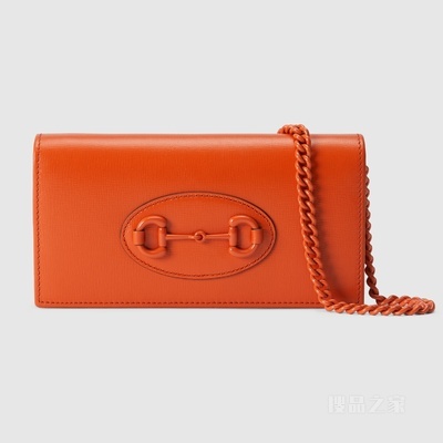 Gucci Horsebit 1955系列饰链带钱包 橙色皮革