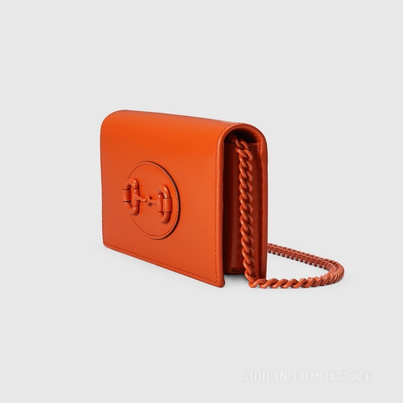 Gucci Horsebit 1955系列饰链带钱包 橙色皮革