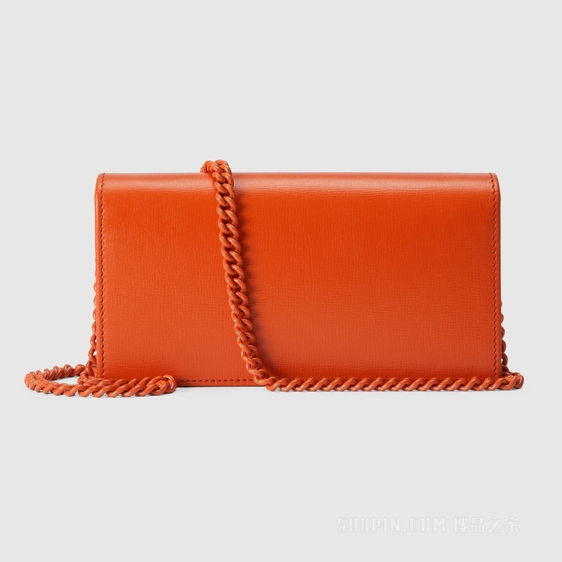 Gucci Horsebit 1955系列饰链带钱包 橙色皮革