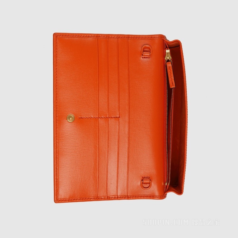 Gucci Horsebit 1955系列饰链带钱包 橙色皮革