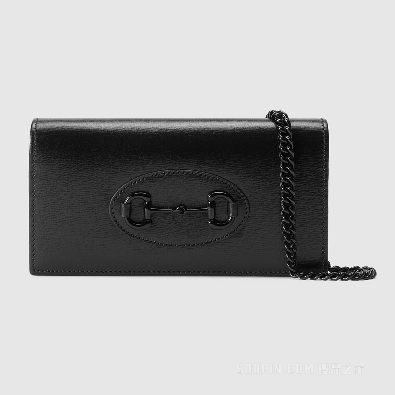 Gucci Horsebit 1955系列饰链带钱包 黑色皮革