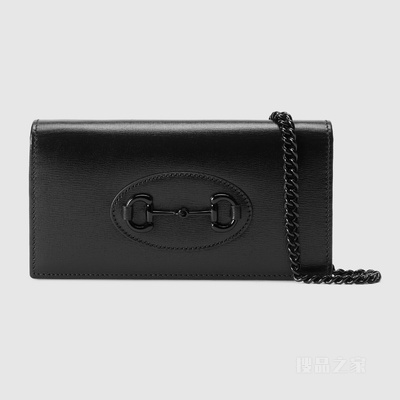 Gucci Horsebit 1955系列饰链带钱包 黑色皮革