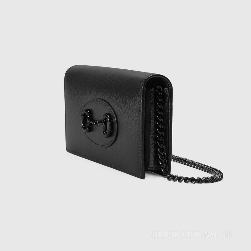 Gucci Horsebit 1955系列饰链带钱包 黑色皮革