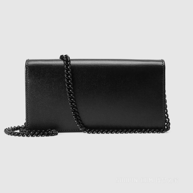 Gucci Horsebit 1955系列饰链带钱包 黑色皮革