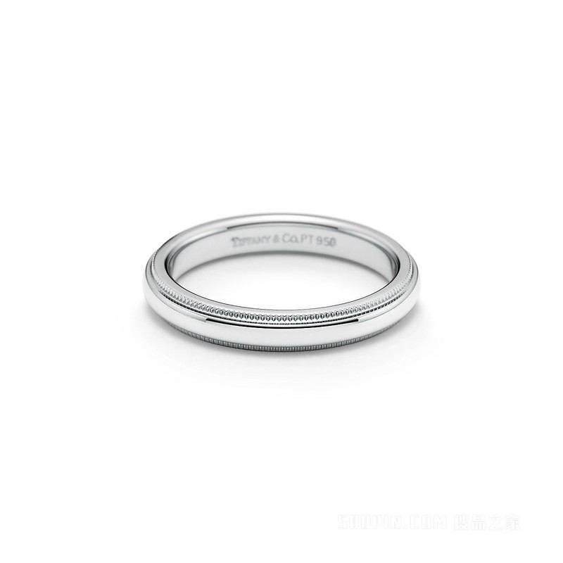 Tiffany Classic™ 系列铂金珠形边饰婚戒，3 毫米宽。