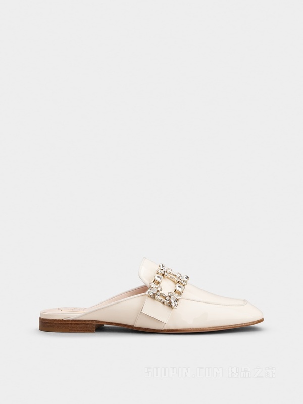 Mini Broche Vivier钻扣漆皮穆勒鞋 奶油色