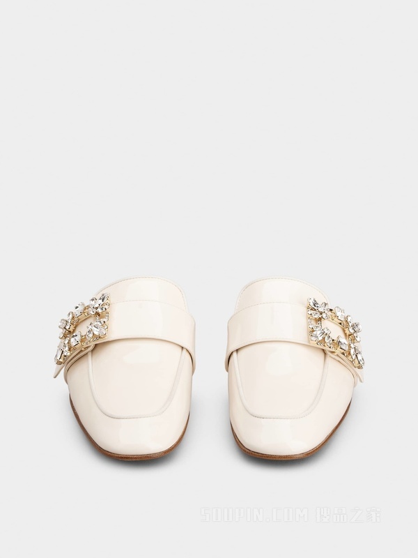 Mini Broche Vivier钻扣漆皮穆勒鞋 奶油色