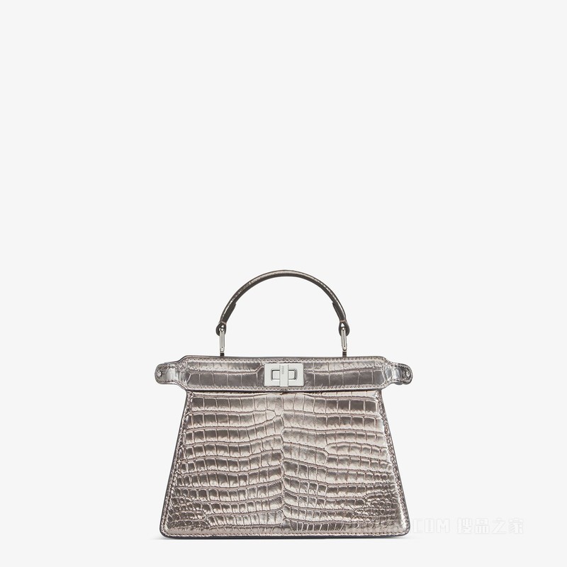 FENDI/芬迪】Peekaboo ISeeU Petite 金属质感青铜色鳄鱼皮手袋