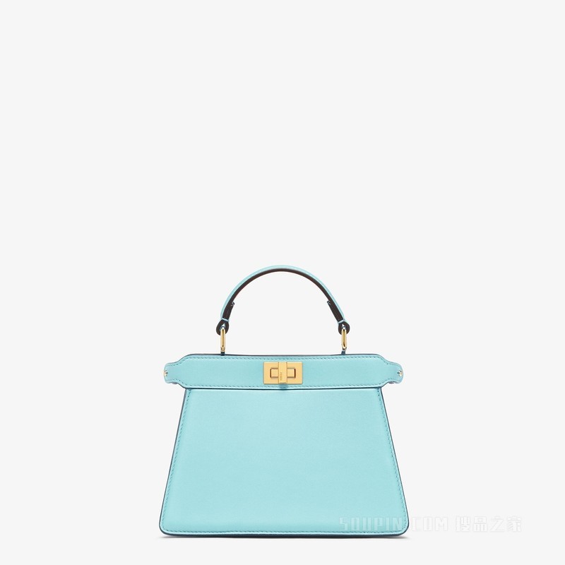 Peekaboo ISeeU Petite 绿松石色带夹层纳帕皮革手袋