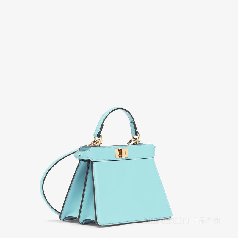 Peekaboo ISeeU Petite 绿松石色带夹层纳帕皮革手袋