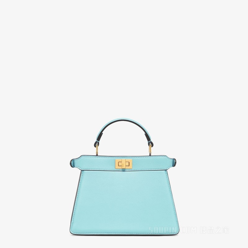 Peekaboo ISeeU Petite 绿松石色带夹层纳帕皮革手袋