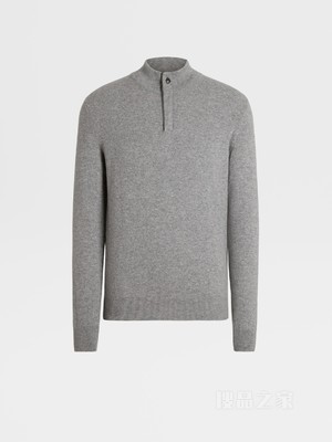 麻灰色 Oasi Cashmere 拉链企领毛衣