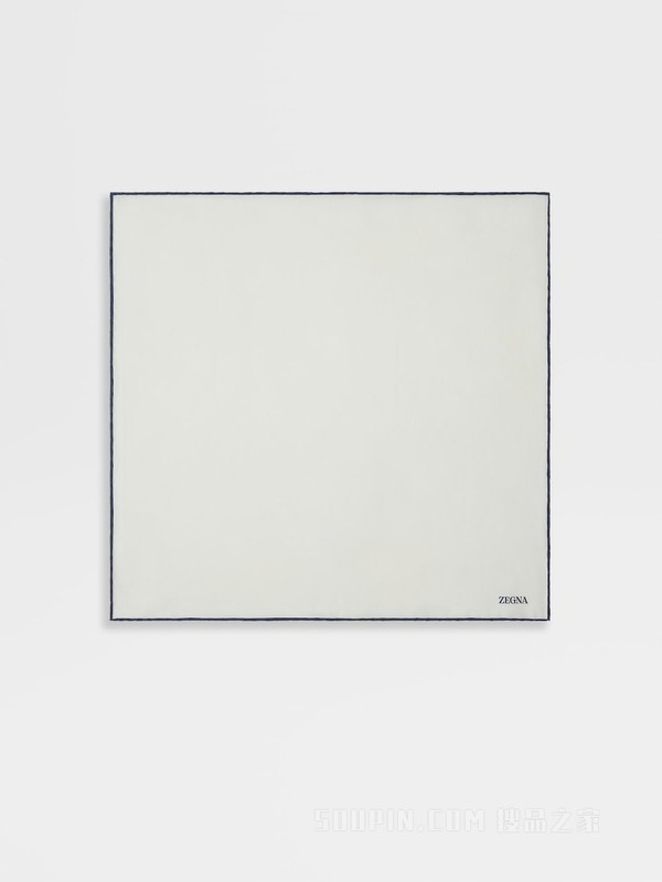 午夜蓝棉及桑蚕丝印花口袋巾