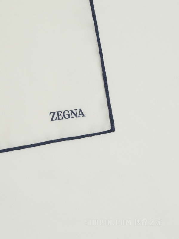 午夜蓝棉及桑蚕丝印花口袋巾