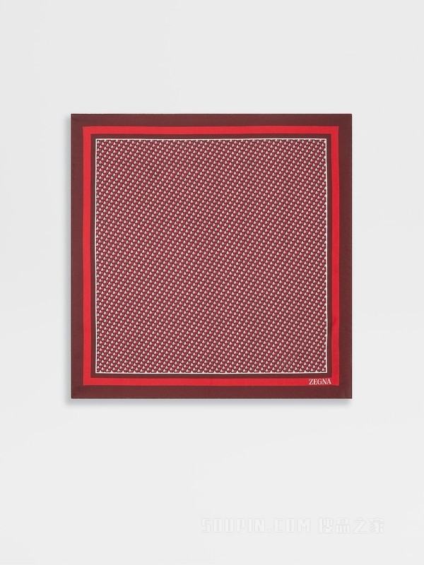 红色桑蚕丝印花口袋巾