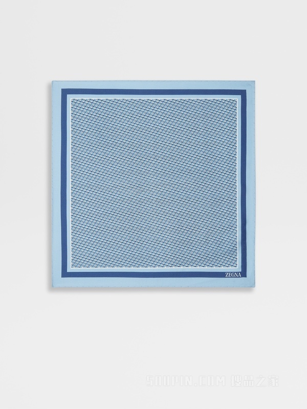 浅蓝色桑蚕丝印花口袋巾