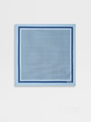 浅蓝色桑蚕丝印花口袋巾