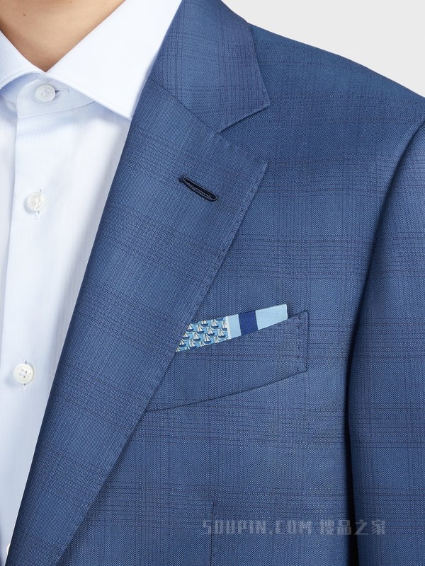 浅蓝色桑蚕丝印花口袋巾