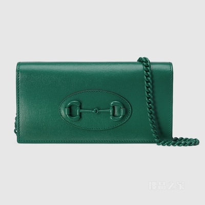 Gucci Horsebit 1955系列饰链带钱包 深绿色皮革